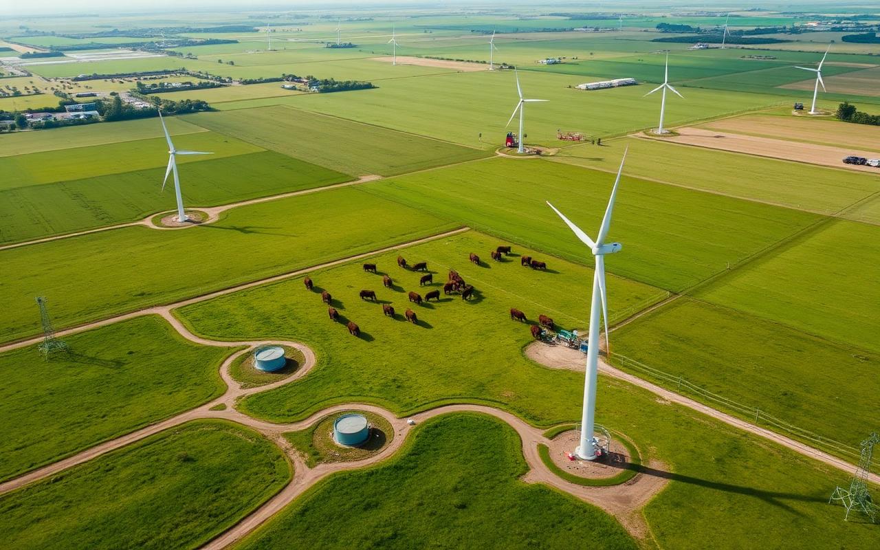 Rancho moderno con tecnología agrícola